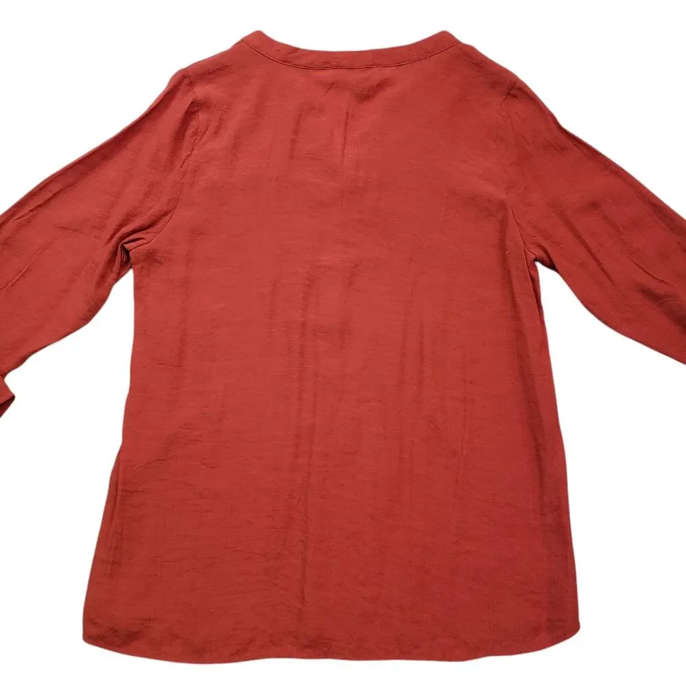BYdesign Tunic Top Womens Large Orange Crochet Tab Sleeve Button Front Boho - Picture 11 of 13
